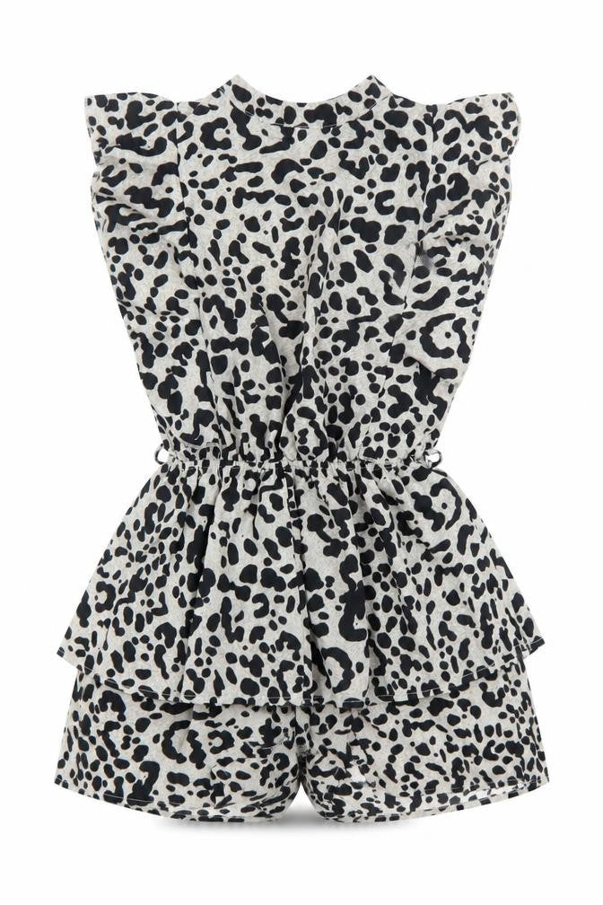 Boohoo Women’s Black Beige Animal Print Ruffle Playsuit Size 8