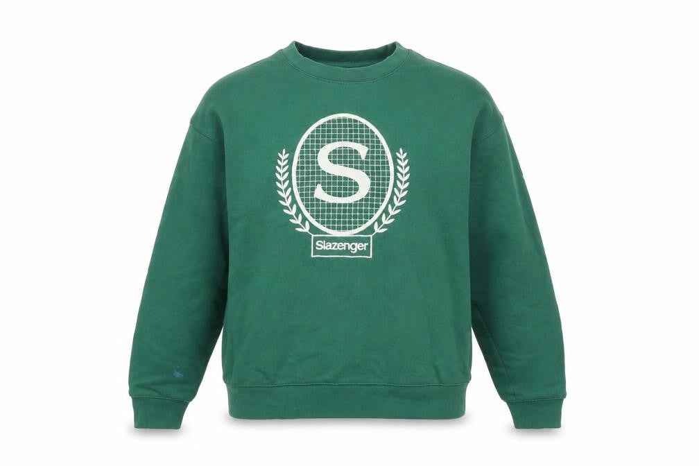 Slazenger Womens Green Logo Sweatshirt UK 8 Cotton Blend Crew Neck