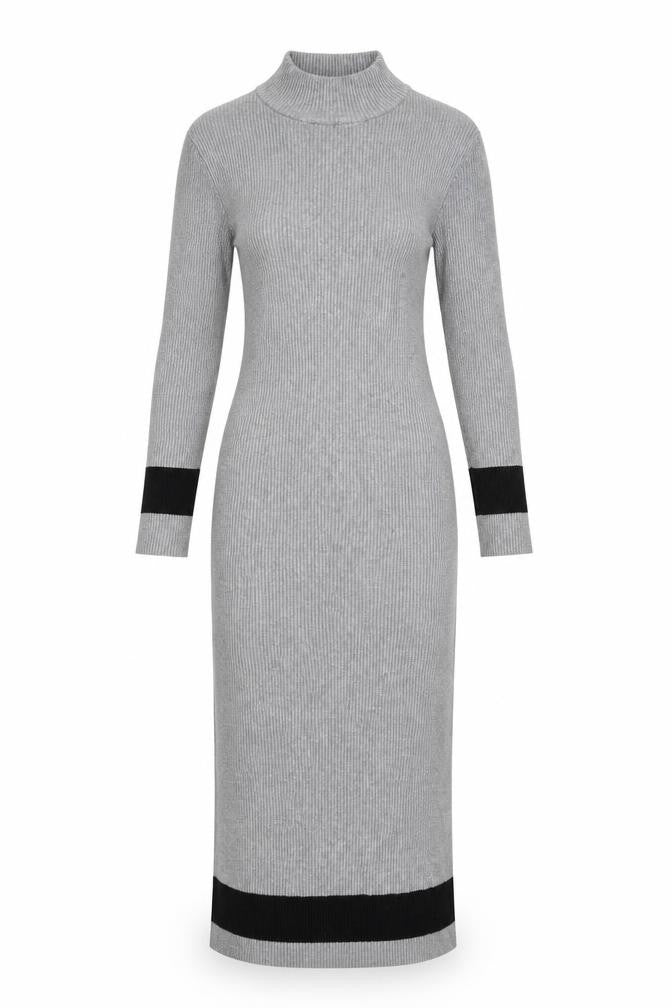Stiletto's Women Grey Bodycon Knit Midi Dress L Long Sleeve