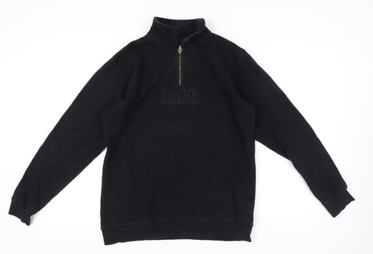 Cafe Mens Black Medium 1/4 Zip Sweatshirt High Neck Skateboarding