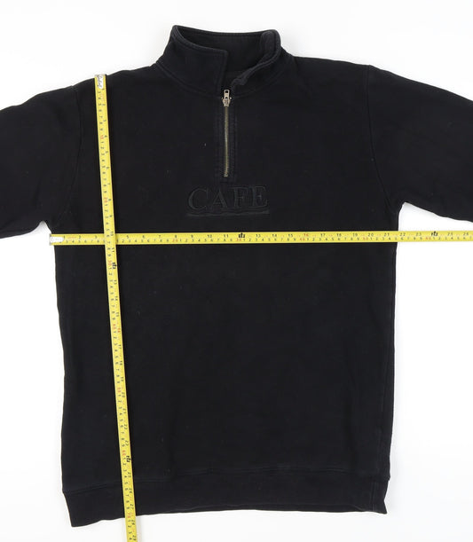 Cafe Mens Black Medium 1/4 Zip Sweatshirt High Neck Skateboarding