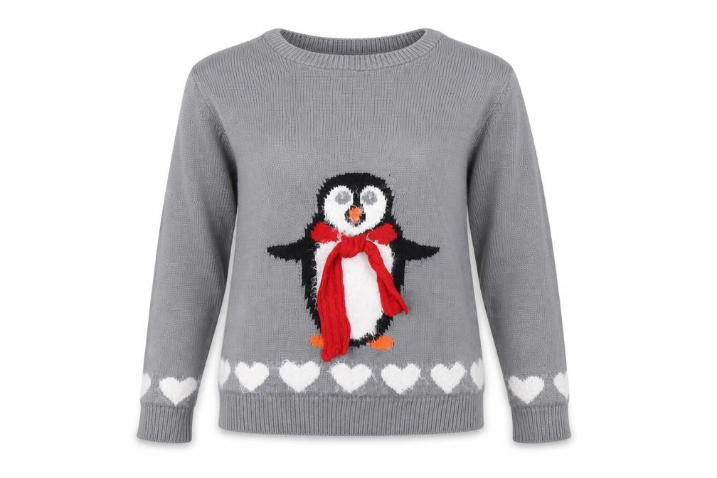 Therapy Women’s Grey Christmas Penguin Jumper Small Crew Neck Knit