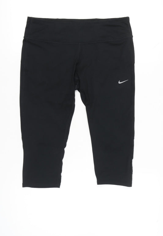 Nike Womens Black Capri Leggings L Slim Fit Dri-FIT Running