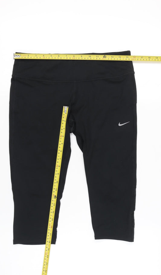 Nike Womens Black Capri Leggings L Slim Fit Dri-FIT Running