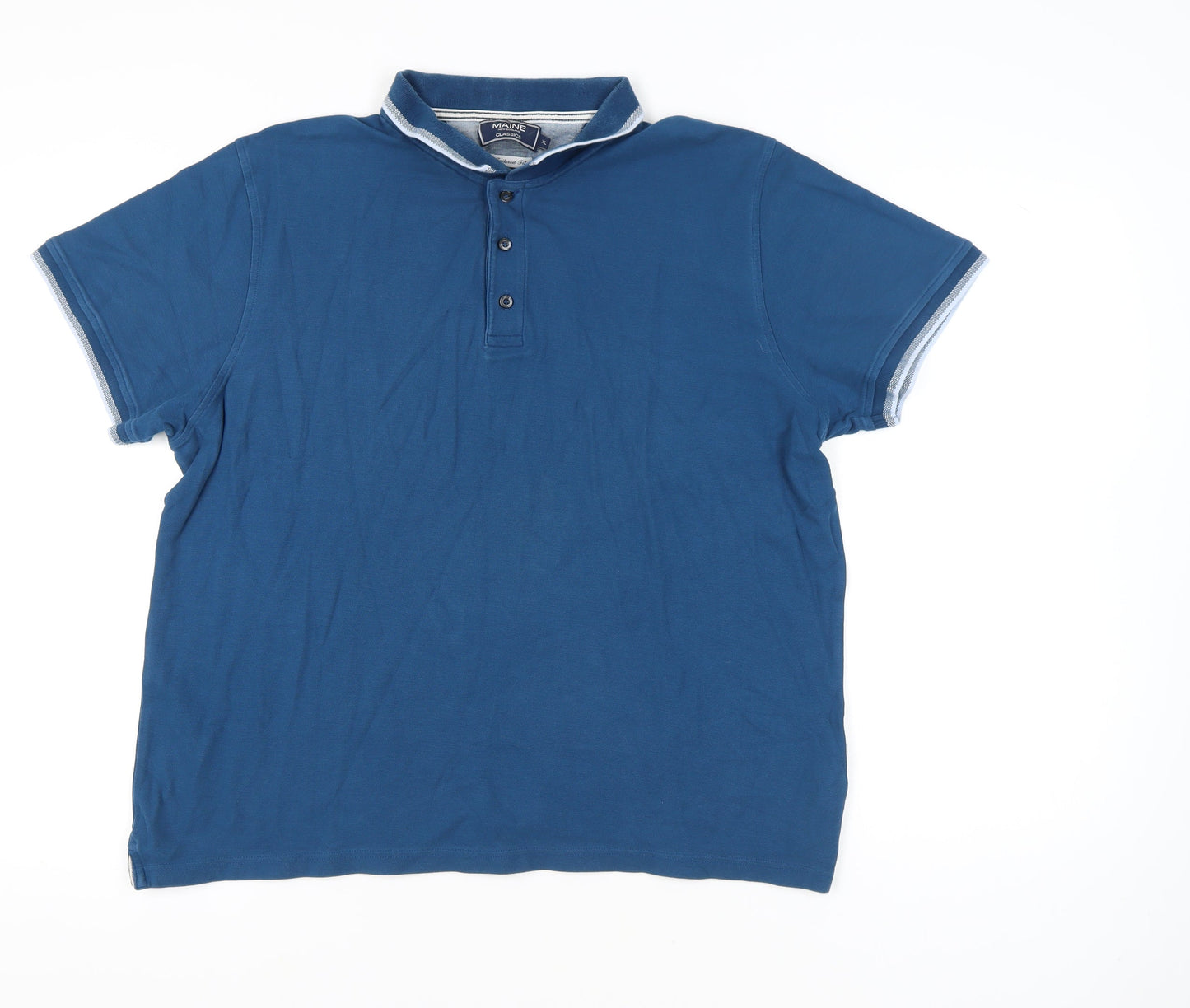 Maine New England Men's Blue Cotton Polo Shirt XL Tailored Fit