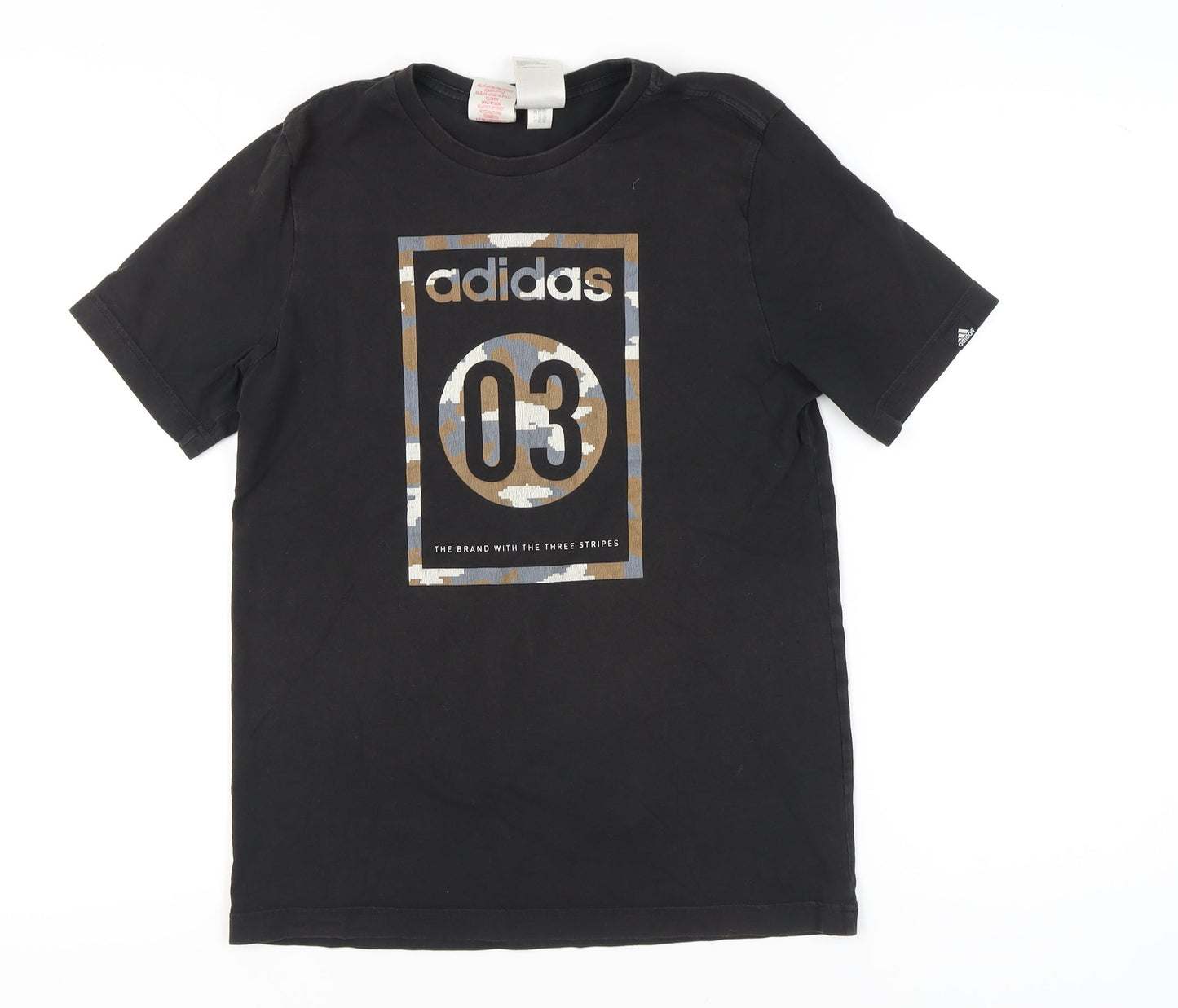 Adidas Boys Black Graphic Logo T-Shirt 13-14 Years Short Sleeve Cotton