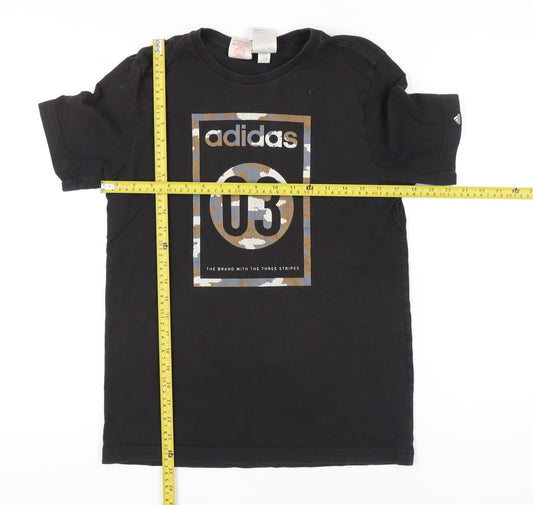 Adidas Boys Black Graphic Logo T-Shirt 13-14 Years Short Sleeve Cotton