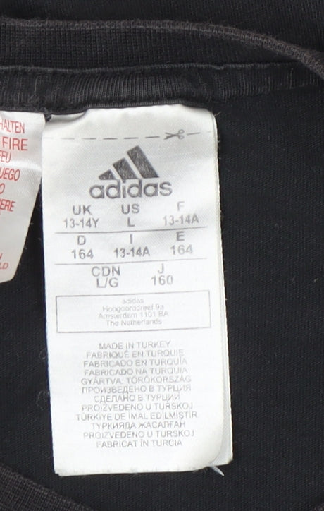 Adidas Boys Black Graphic Logo T-Shirt 13-14 Years Short Sleeve Cotton