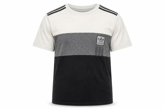 Adidas Boys White Grey Black T-Shirt 13-14 Years Colourblock Logo Top