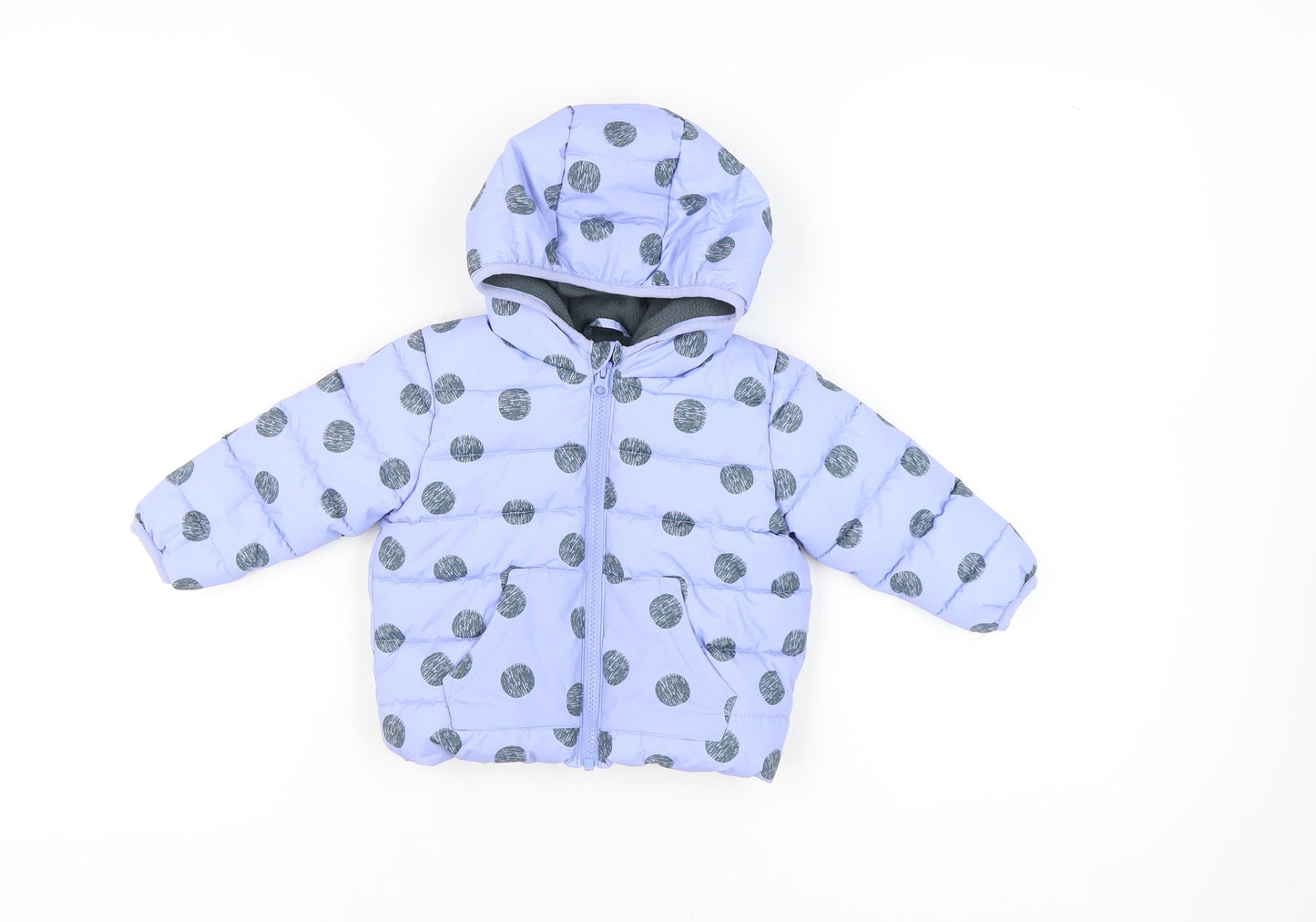 John Lewis Unisex Baby Purple Polka Dot Puffer Jacket 9-12 Months Hooded