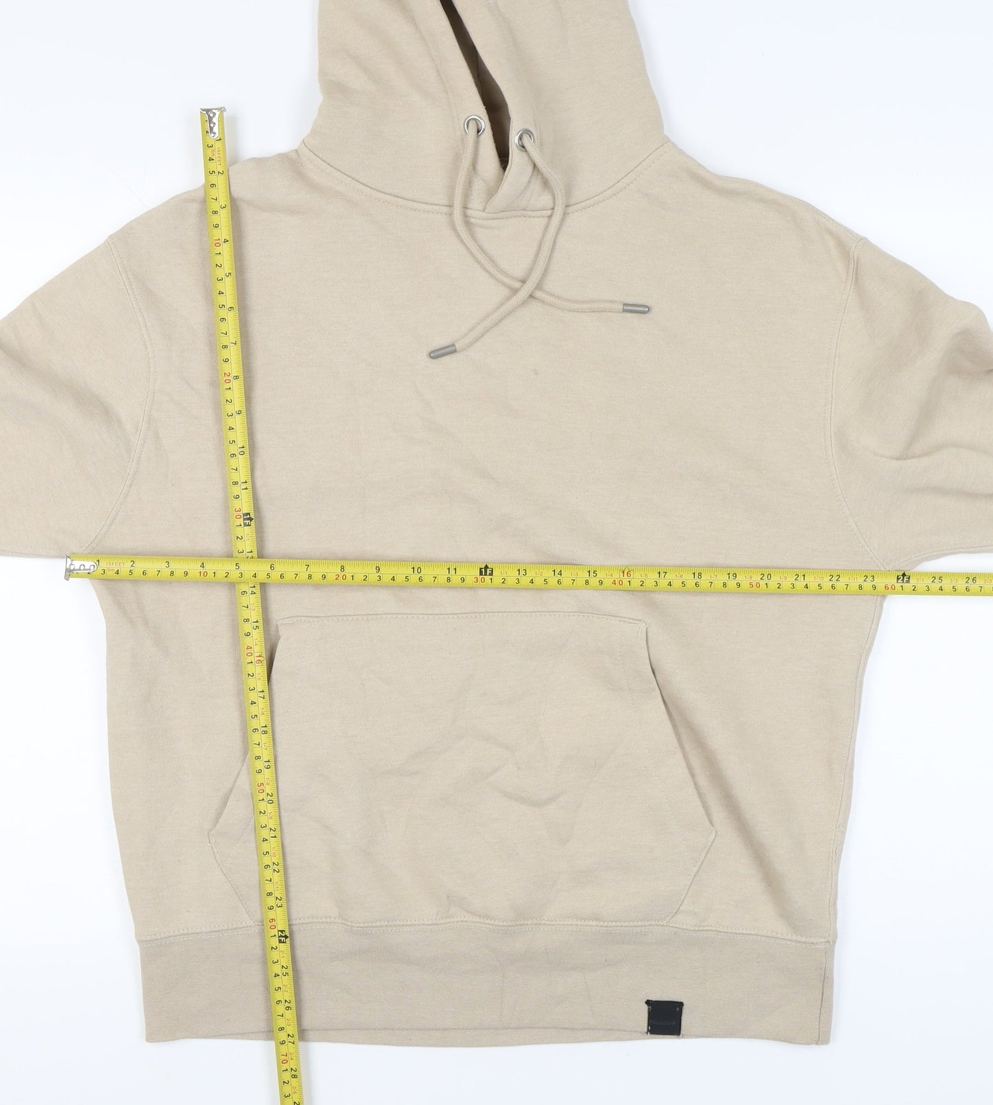 Pull&Bear Men’s Beige Pullover Hoodie Size M Fleece Long Sleeve
