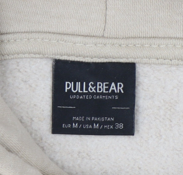 Pull&Bear Men’s Beige Pullover Hoodie Size M Fleece Long Sleeve