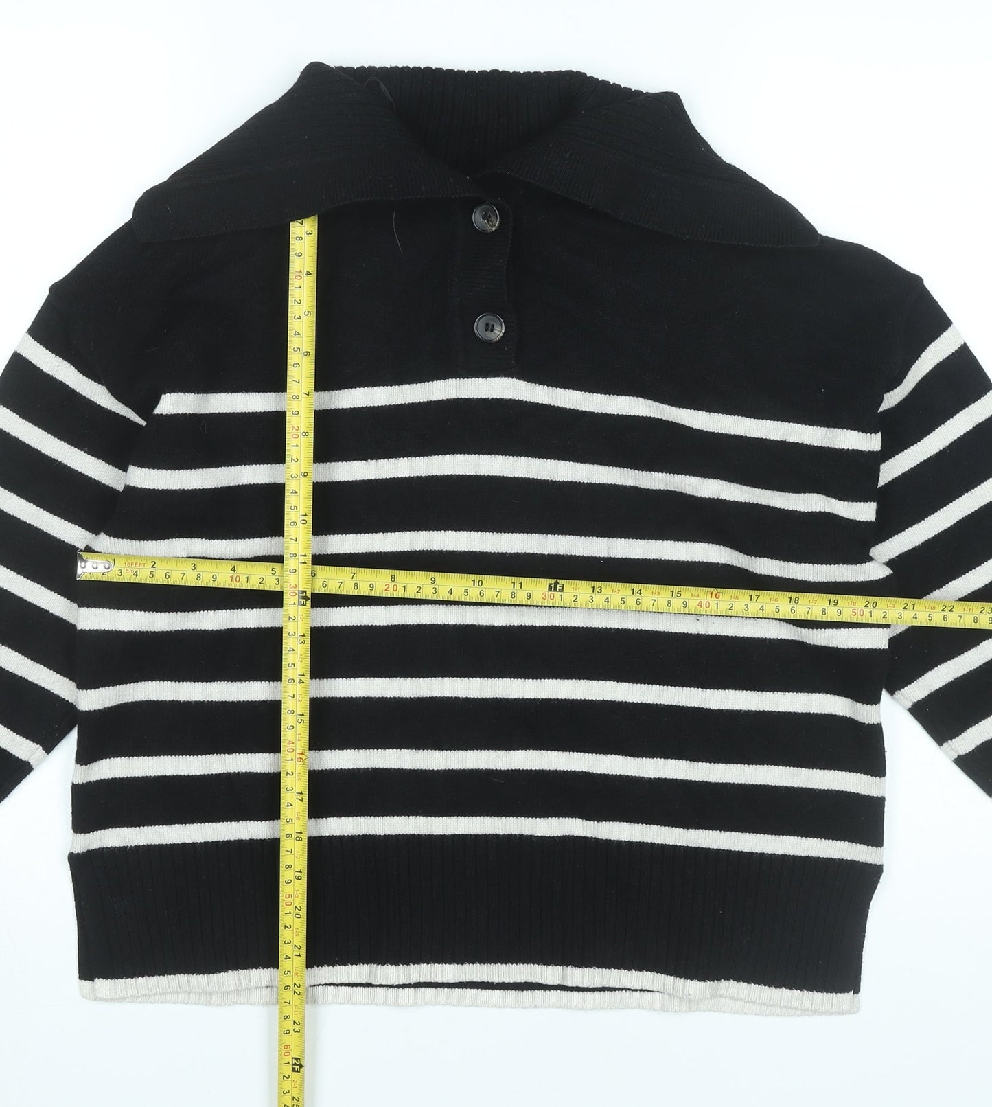 Zara Women Black Striped Collared Pullover Jumper M