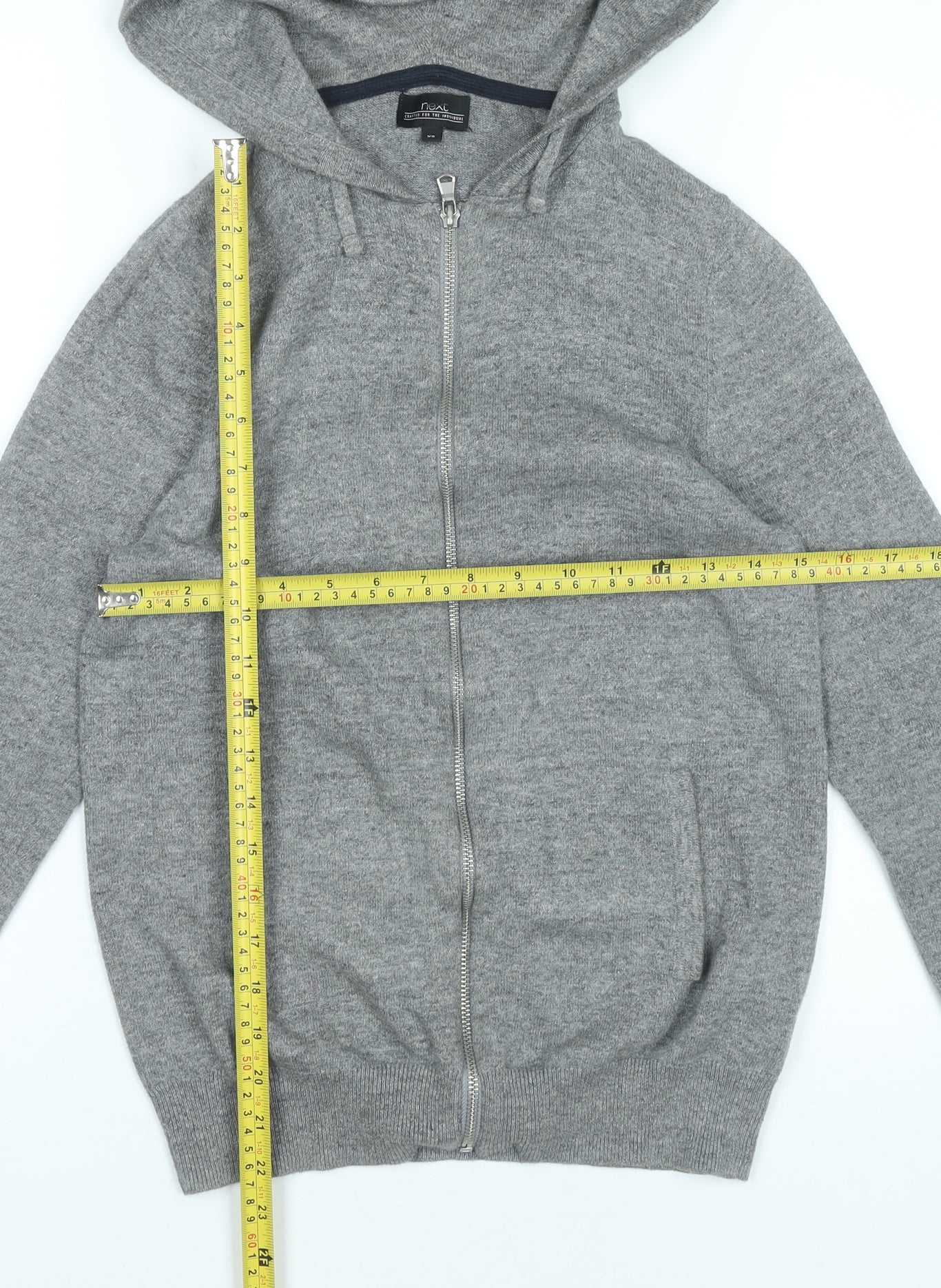 Next Men's Grey XS Full Zip Hoodie Cotton Long Sleeve