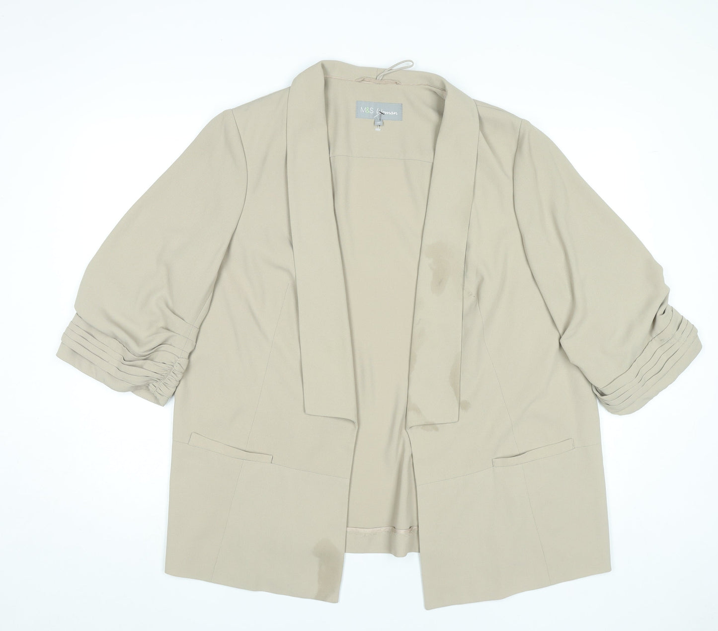 Marks and Spencer Women Beige Size 20 Blazer Jacket Ruched Sleeves