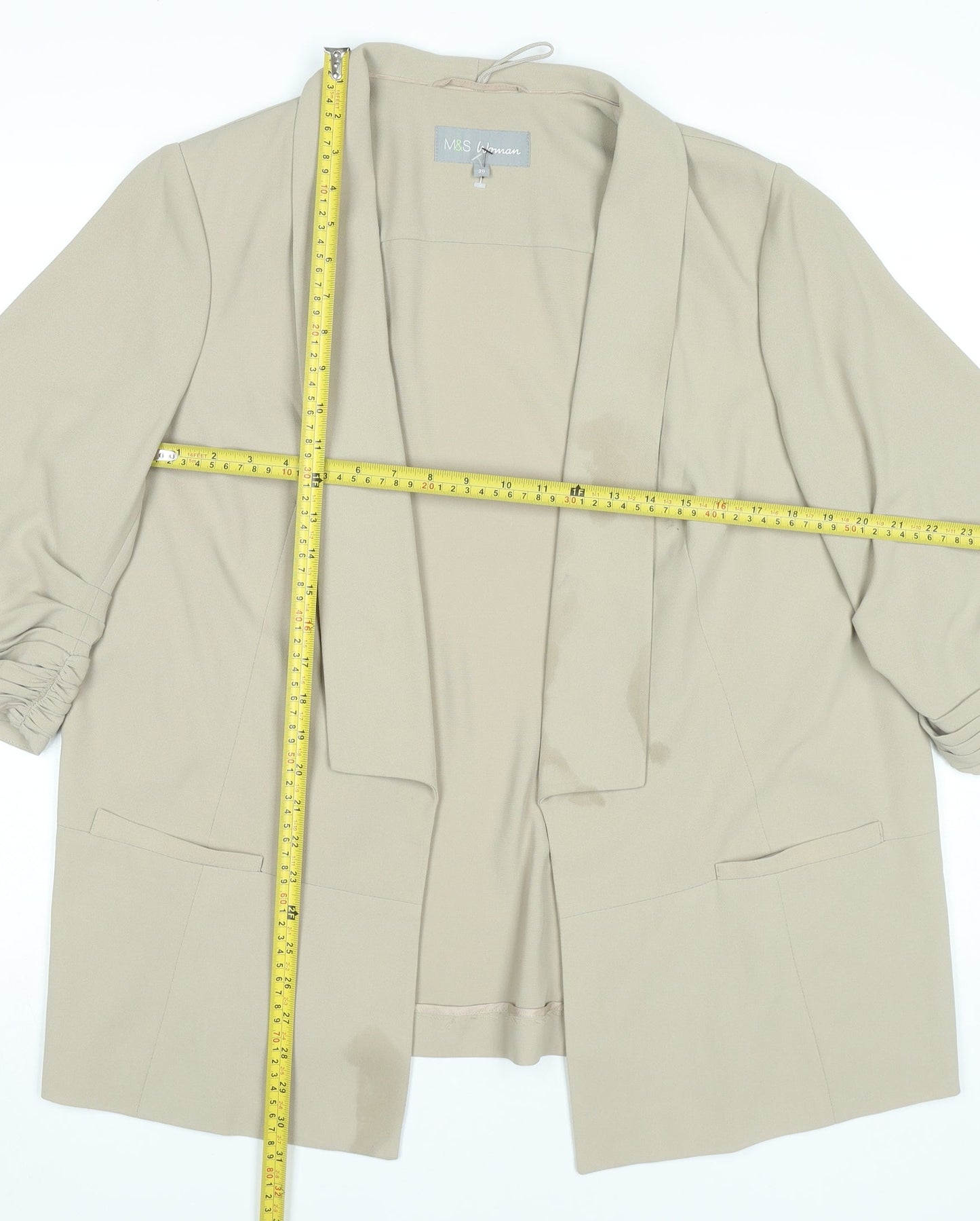 Marks and Spencer Women Beige Size 20 Blazer Jacket Ruched Sleeves