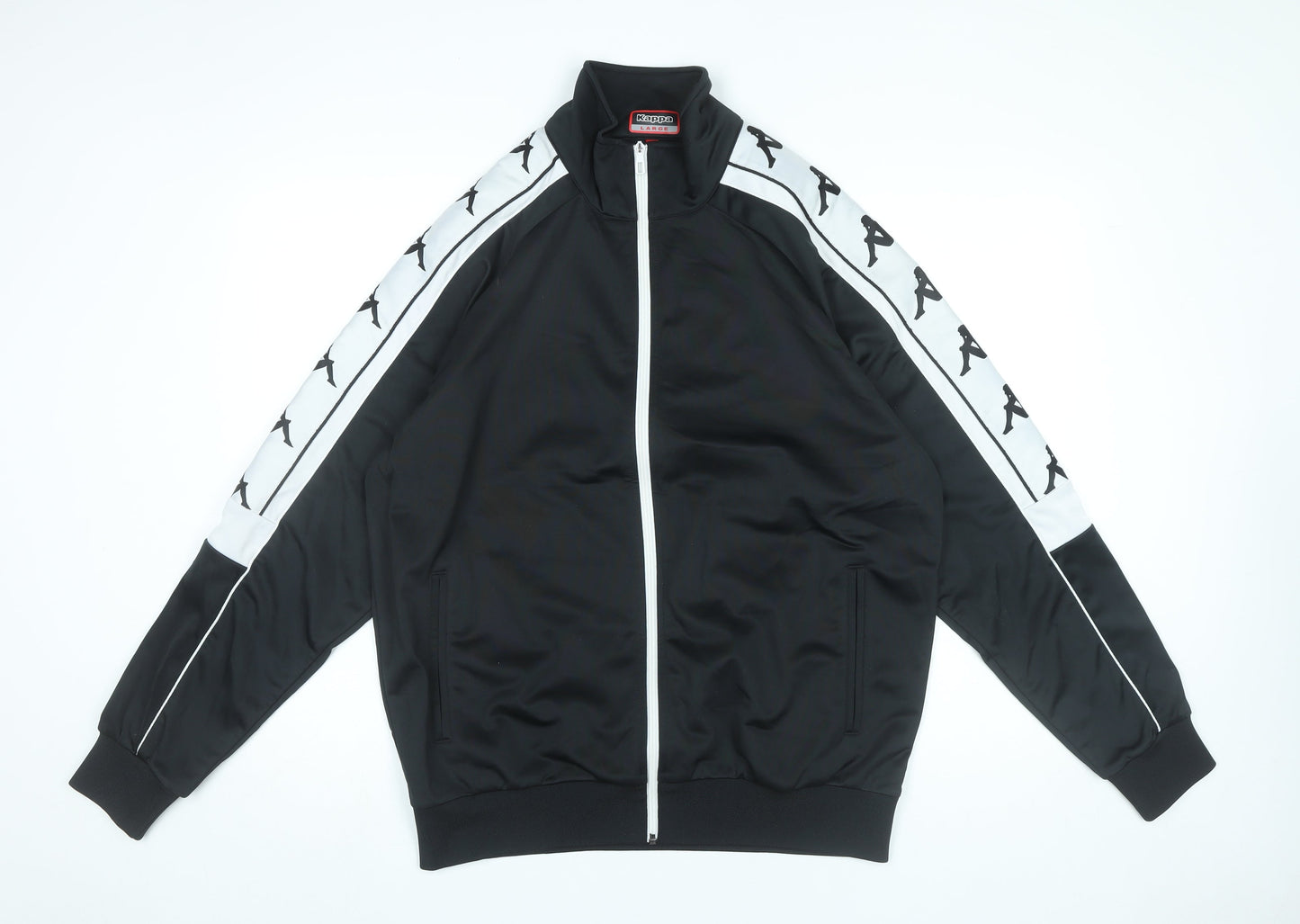 Kappa Men’s Black Track Jacket L Sports Full Zip Logo Casual