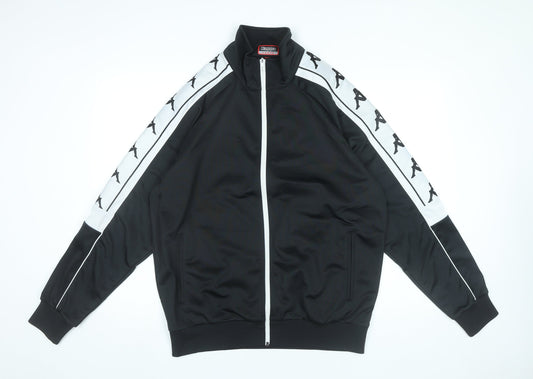 Kappa Men’s Black Track Jacket L Sports Full Zip Logo Casual
