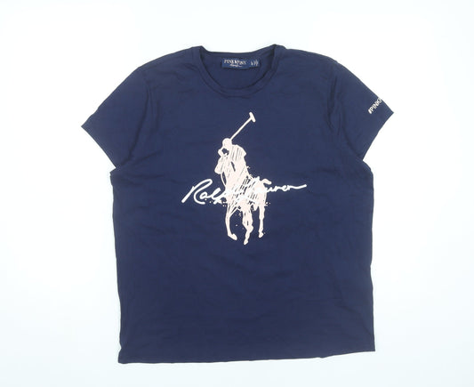 Ralph Lauren Women's Blue L T-Shirt Short Sleeve Cotton Polo Logo