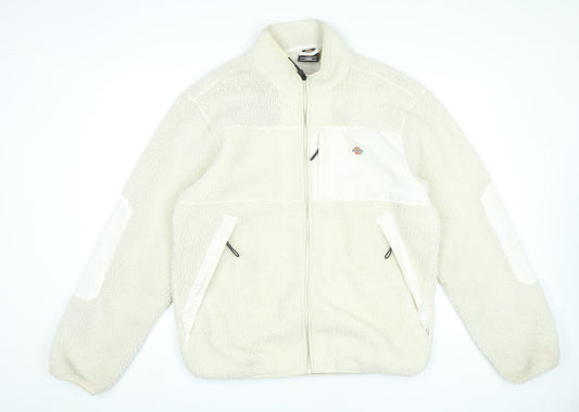 Dickies Women White Fleece Full Zip Jacket Size L Casual Outdoor
