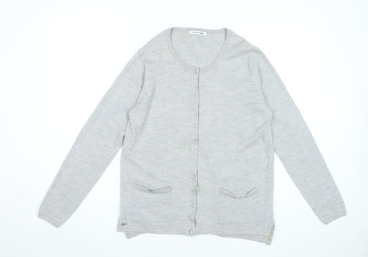 Lacoste Womens Grey Wool Blend Cardigan Size 16 Long Sleeve Knit