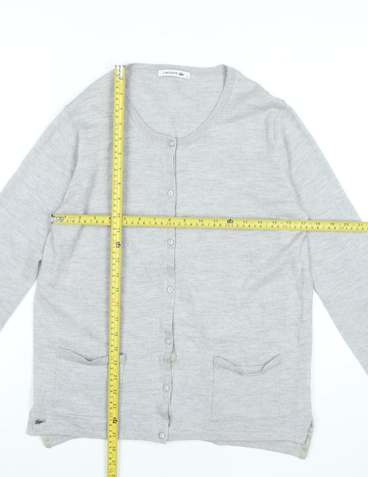 Lacoste Womens Grey Wool Blend Cardigan Size 16 Long Sleeve Knit