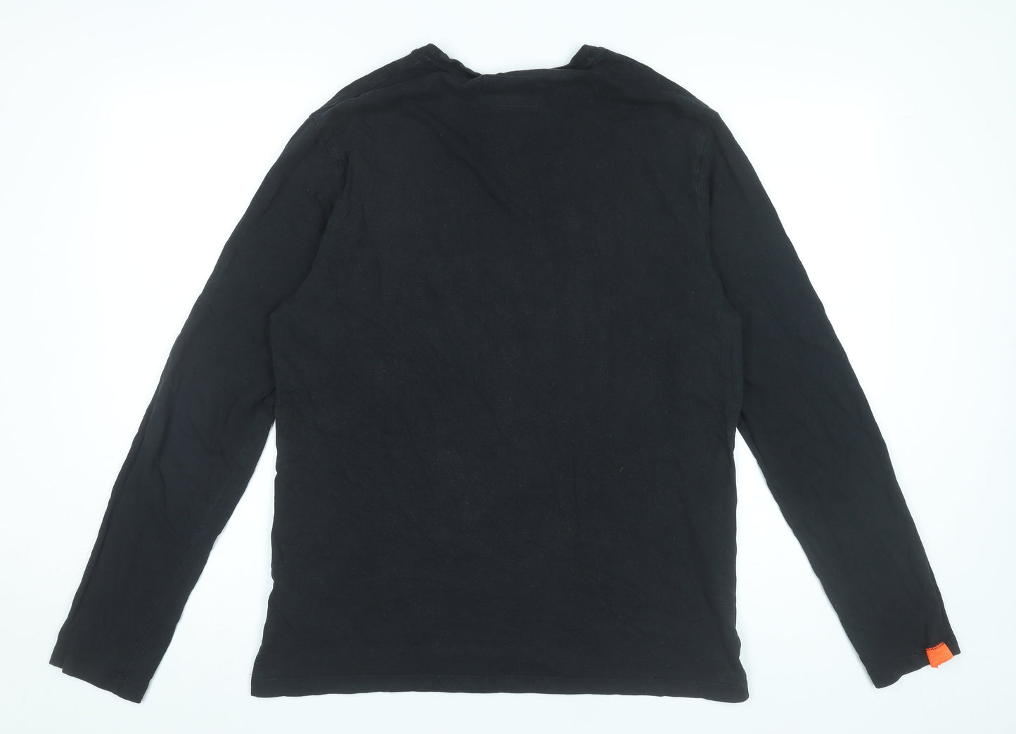 Superdry Men Black Long Sleeve Cotton Crew Neck T-Shirt L
