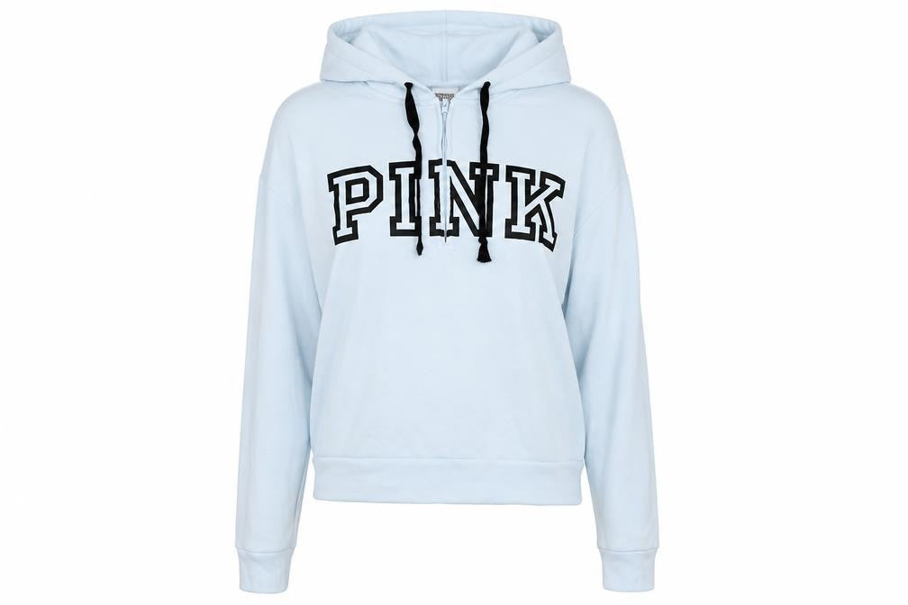 Victoria's Secret PINK Womens White XS Pullover Hoodie Logo Cotton Blend