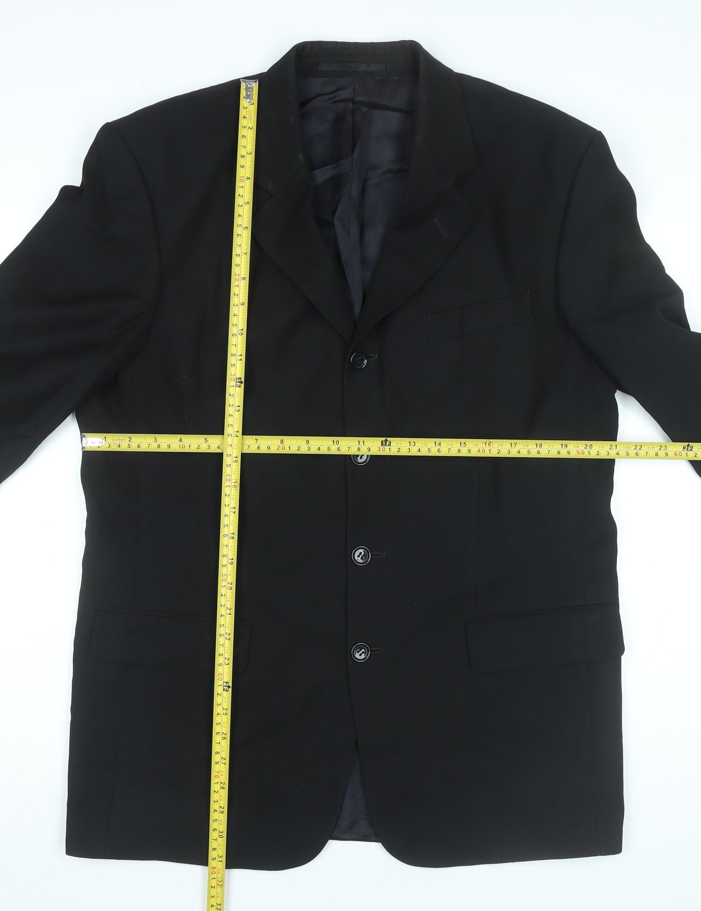 Tom English Mens Black Wool Blazer Jacket 40R Classic Formal
