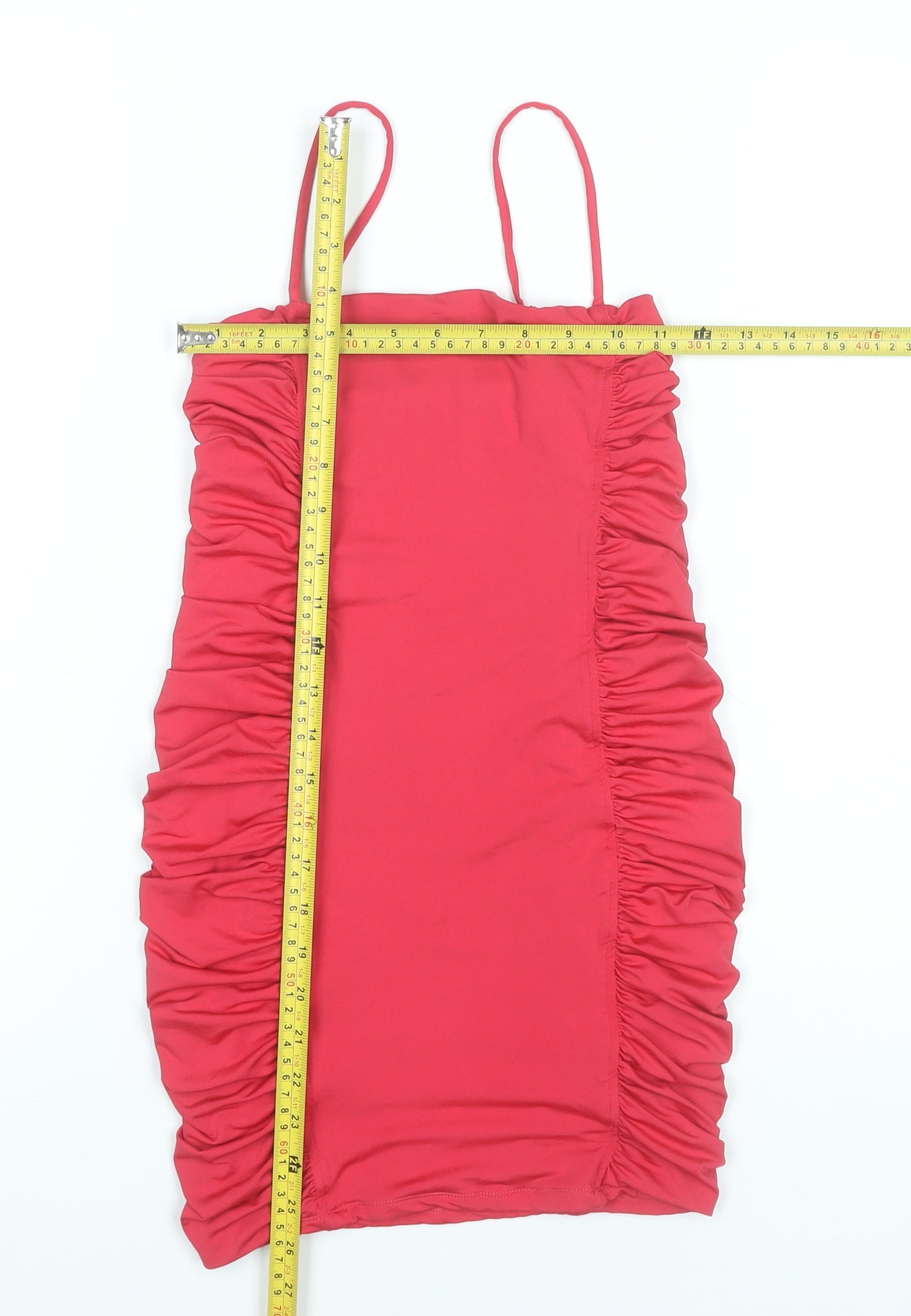 Oh Polly Women Red Bodycon Mini Dress UK 8 Scoop Neck Ruched Sleeveless