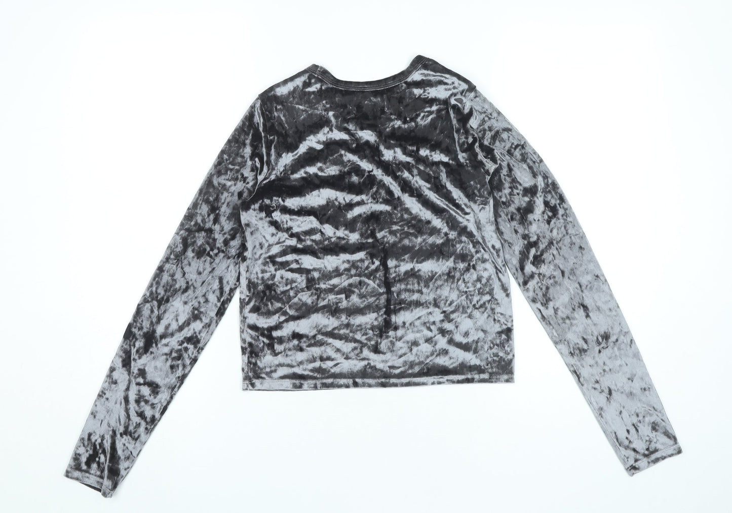 Hollister Women Grey Velvet Slim Fit Cropped Long Sleeve Top S