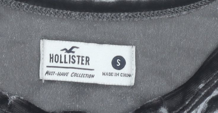 Hollister Women Grey Velvet Slim Fit Cropped Long Sleeve Top S