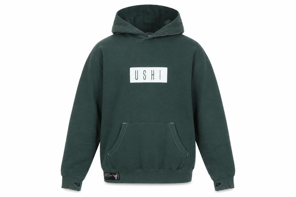 USHI Men’s Green Pullover Hoodie M Regular Fit with Logo