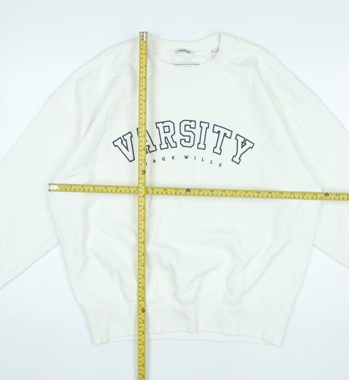 Jack Wills Women White Varsity Oversized Pullover Sweatshirt Size M