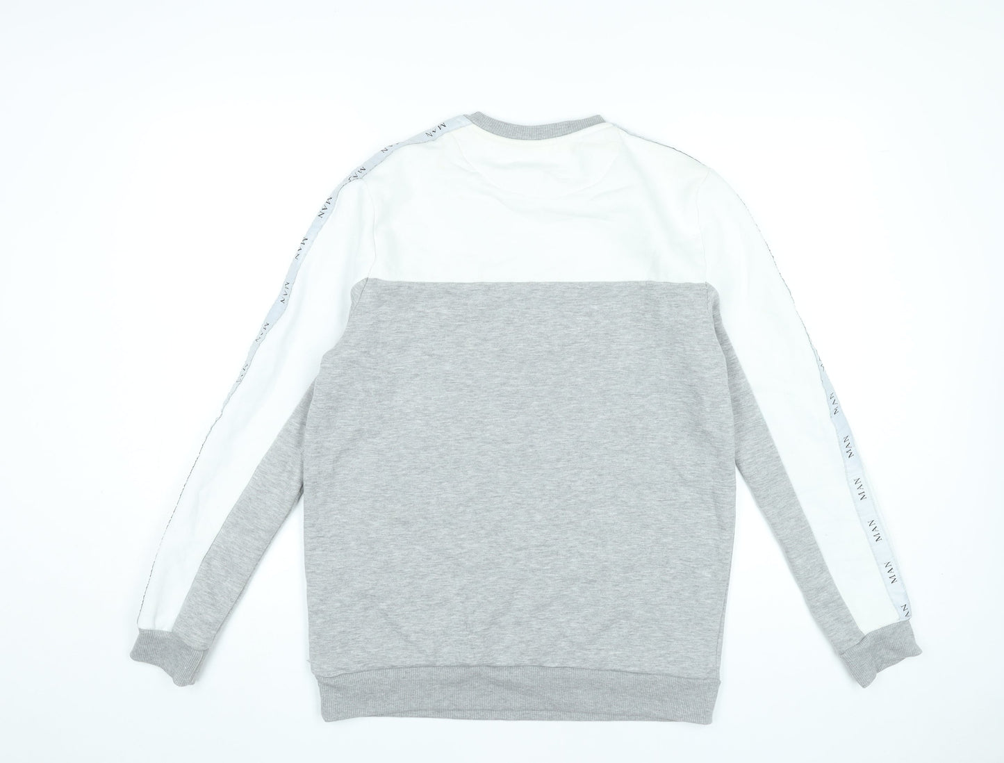 BoohooMAN Mens Grey White Logo Sweatshirt Pullover Medium
