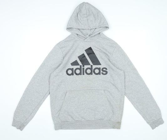 Adidas Men’s Grey Pullover Hoodie M Logo Graphic Sportswear