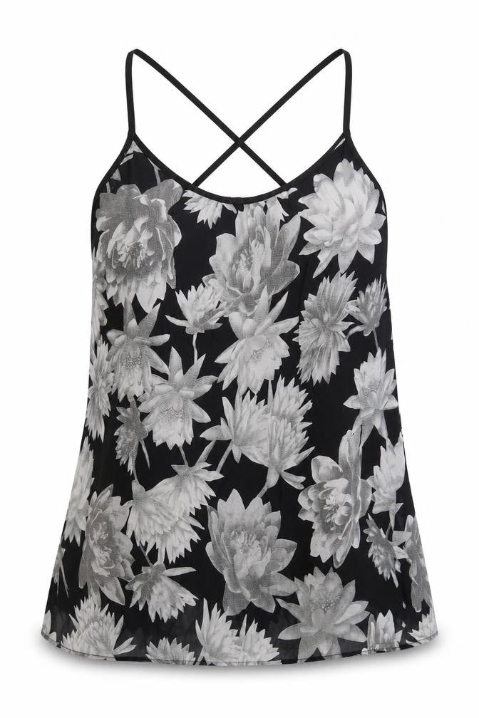 Front view of French Connection Women’s Black Floral Camisole Tank Top, size M