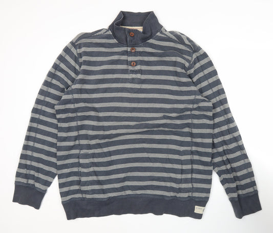 Marks and Spencer Mens Blue XL Henley Sweatshirt Striped Cotton