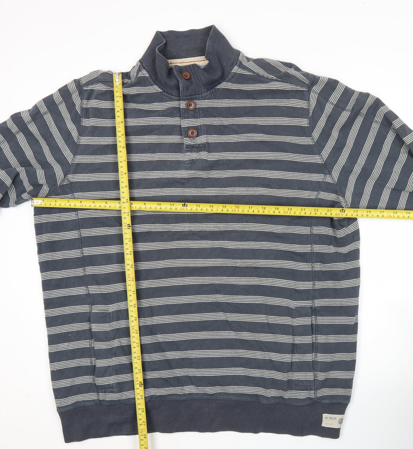 Marks and Spencer Mens Blue XL Henley Sweatshirt Striped Cotton