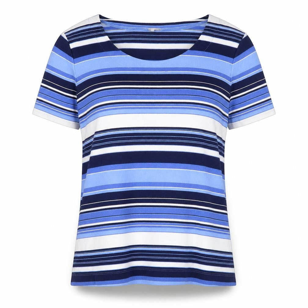 Country Casuals Women’s Blue Striped Cotton T-Shirt Size M Scoop Neck