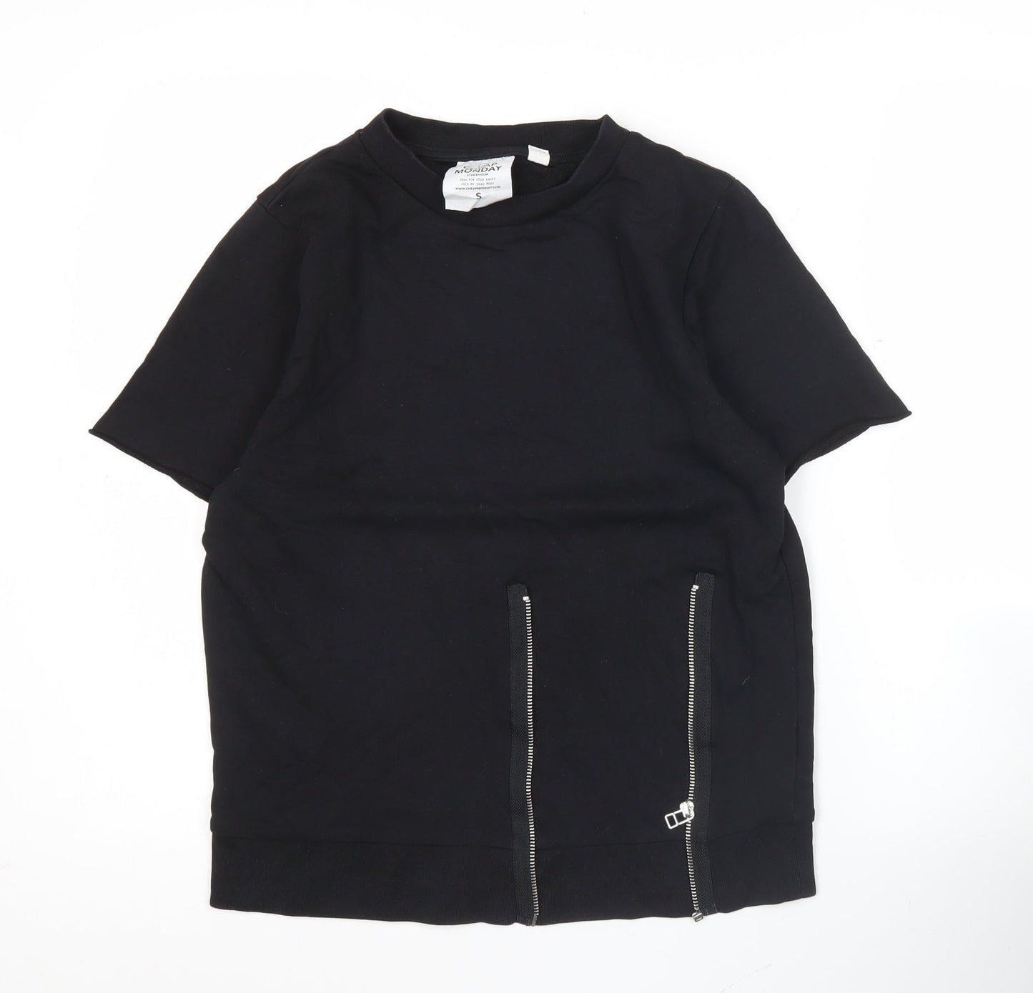 Cheap Monday Womens Black Small Zip Detail T-Shirt Short Sleeve
