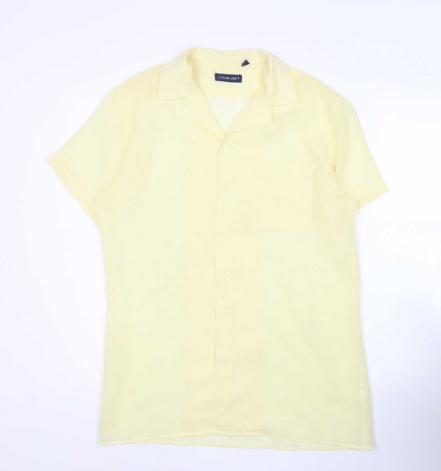 JOIN-IN Mens Yellow M Short Sleeve Vintage Casual Button-Up Shirt