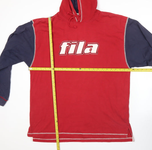 Fila Mens Red Navy Pullover Hoodie L Logo Sportswear Vintage