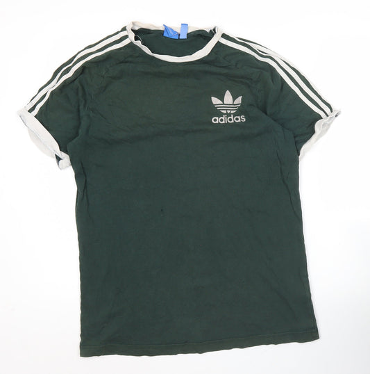Adidas Men’s Green Short Sleeve Cotton Crew Neck T-Shirt Size L Sports Logo