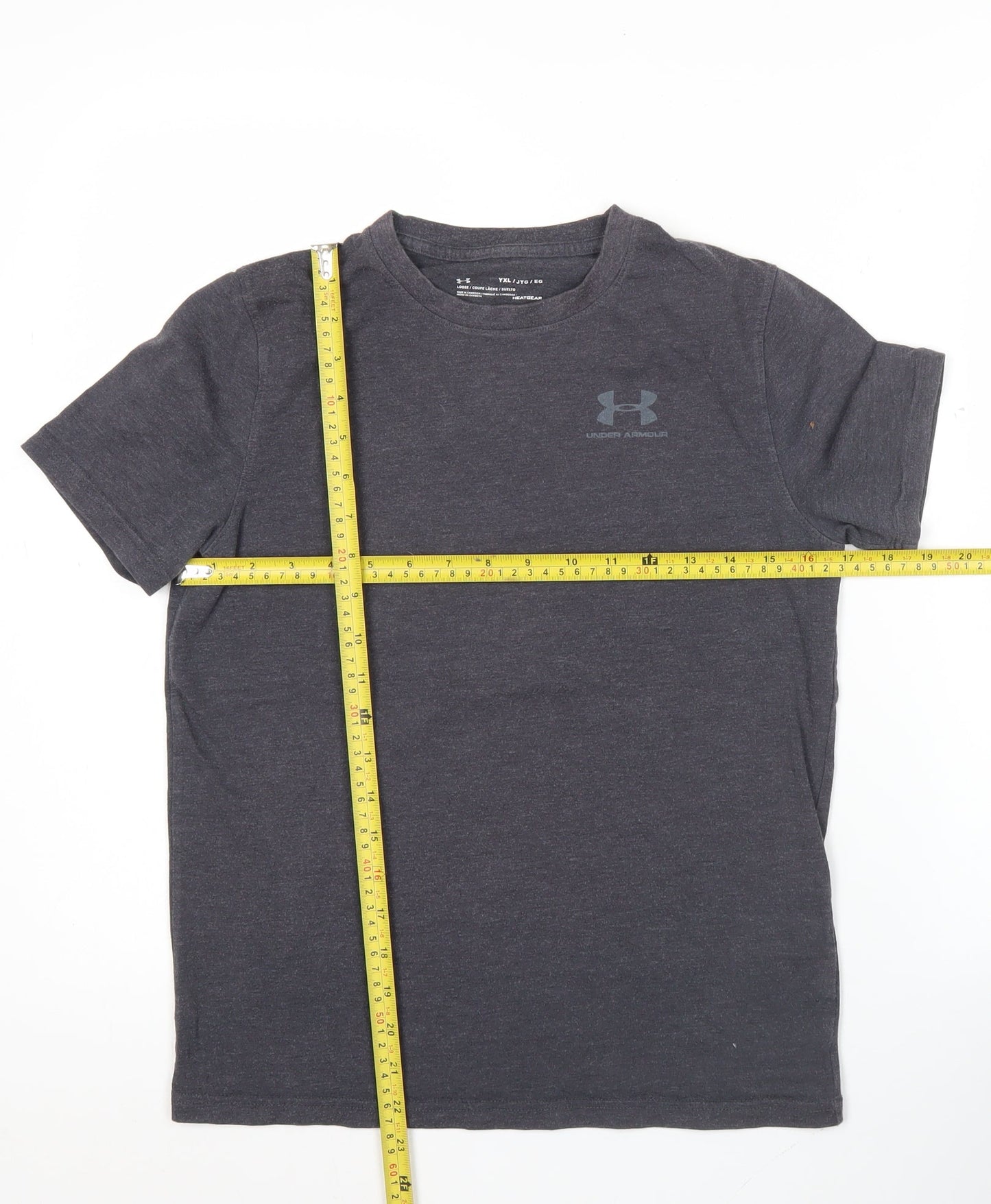Under Armour Boys Grey Short Sleeve T-Shirt 13-14 YRS Sports Logo Tee
