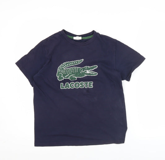 Lacoste Boys Navy Blue T-Shirt Age 14 Years Logo Embroidered Short Sleeve