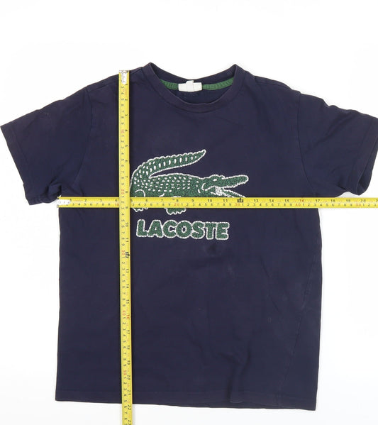 Lacoste Boys Navy Blue T-Shirt Age 14 Years Logo Embroidered Short Sleeve