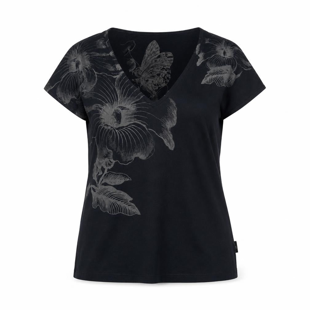 Jasper Conran Women’s Black Floral V-Neck Cotton T-Shirt XL