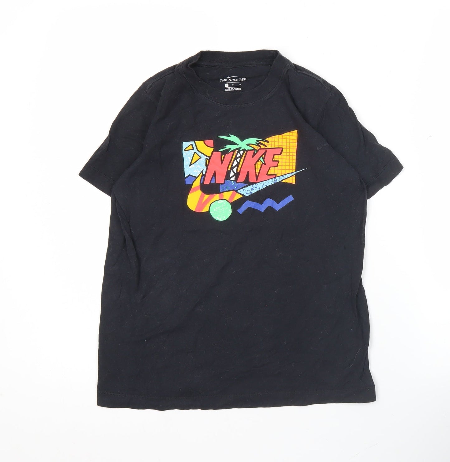 Nike Boys Black Graphic Logo T-Shirt Small Retro Sportswear