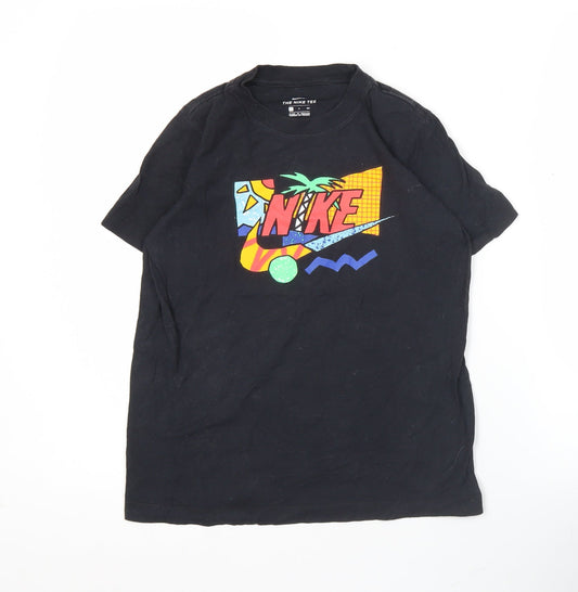 Nike Boys Black Graphic Logo T-Shirt Small Retro Sportswear